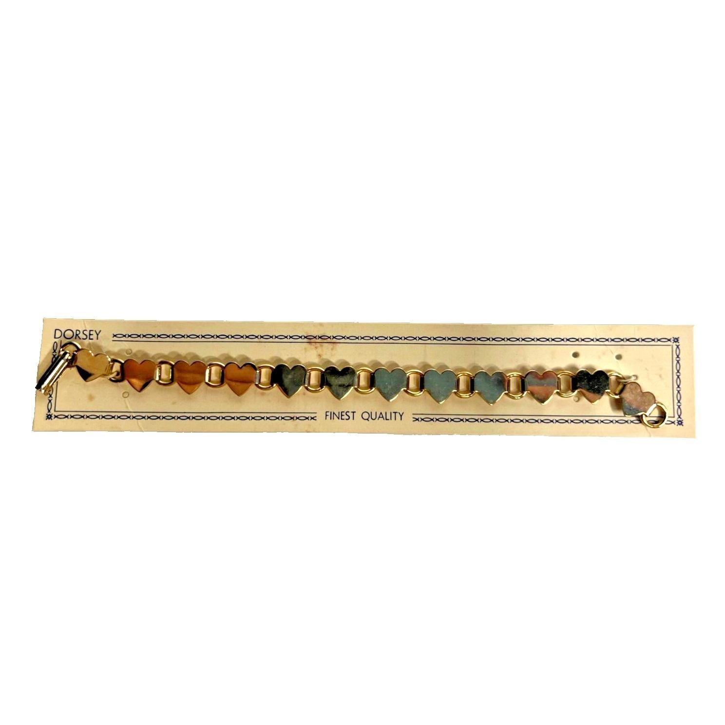 Dorsey Heart Link Bracelet Nos Gold Tone 6.5